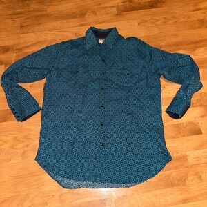 Ely Cattleman Men's Long Sleeve Geometric Print Snap Western Shirt Blue Size L